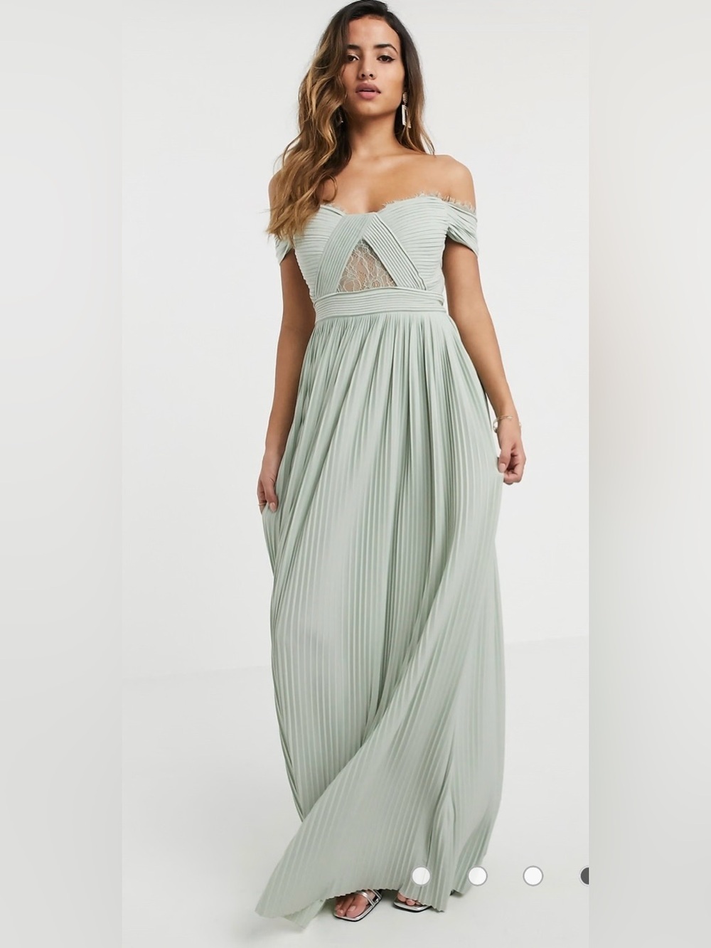 ASOS Sage Green One-Shoulder Pleated Maxi Dress